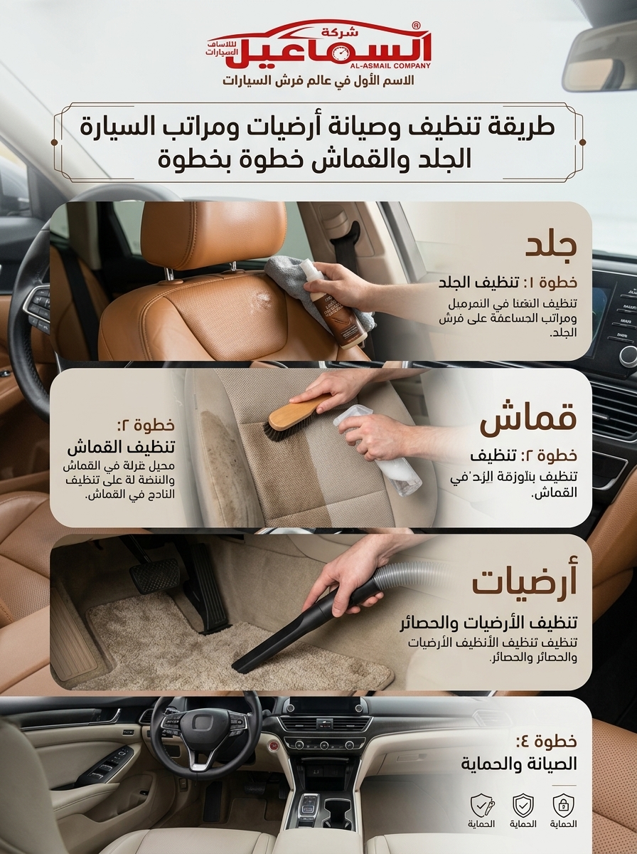 طريقة تنظيف وصيانة أرضيات ومراتب السيارة الجلد والقماش خطوة بخطوةش